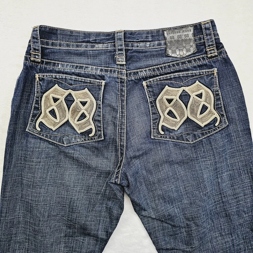 Express Mens 33W 30L Jeans Blake Loose Boot Blue Denim‎ Y2K Streetwear Grunge